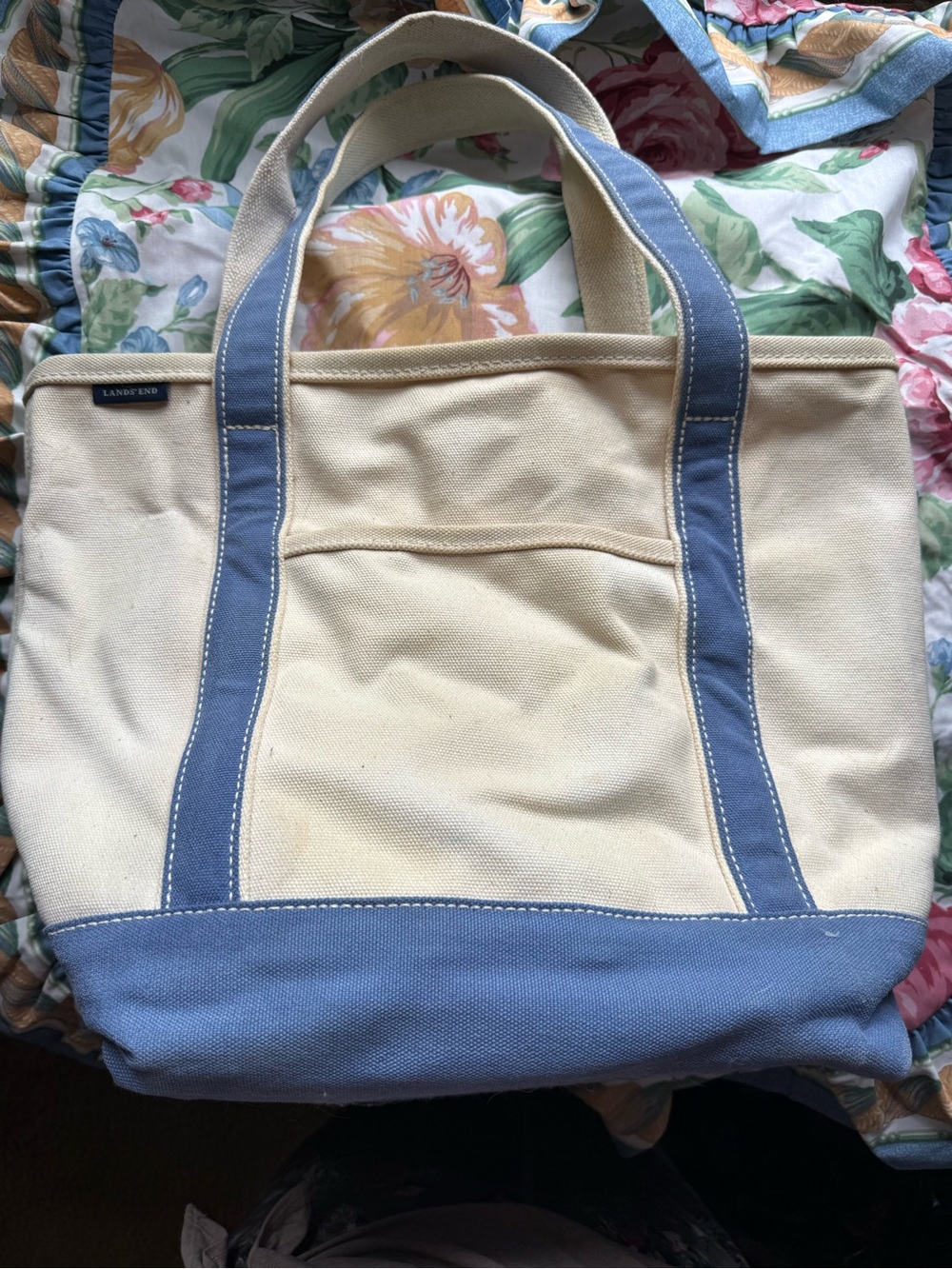 Lands' End Canvas Tote in Cream and Blue